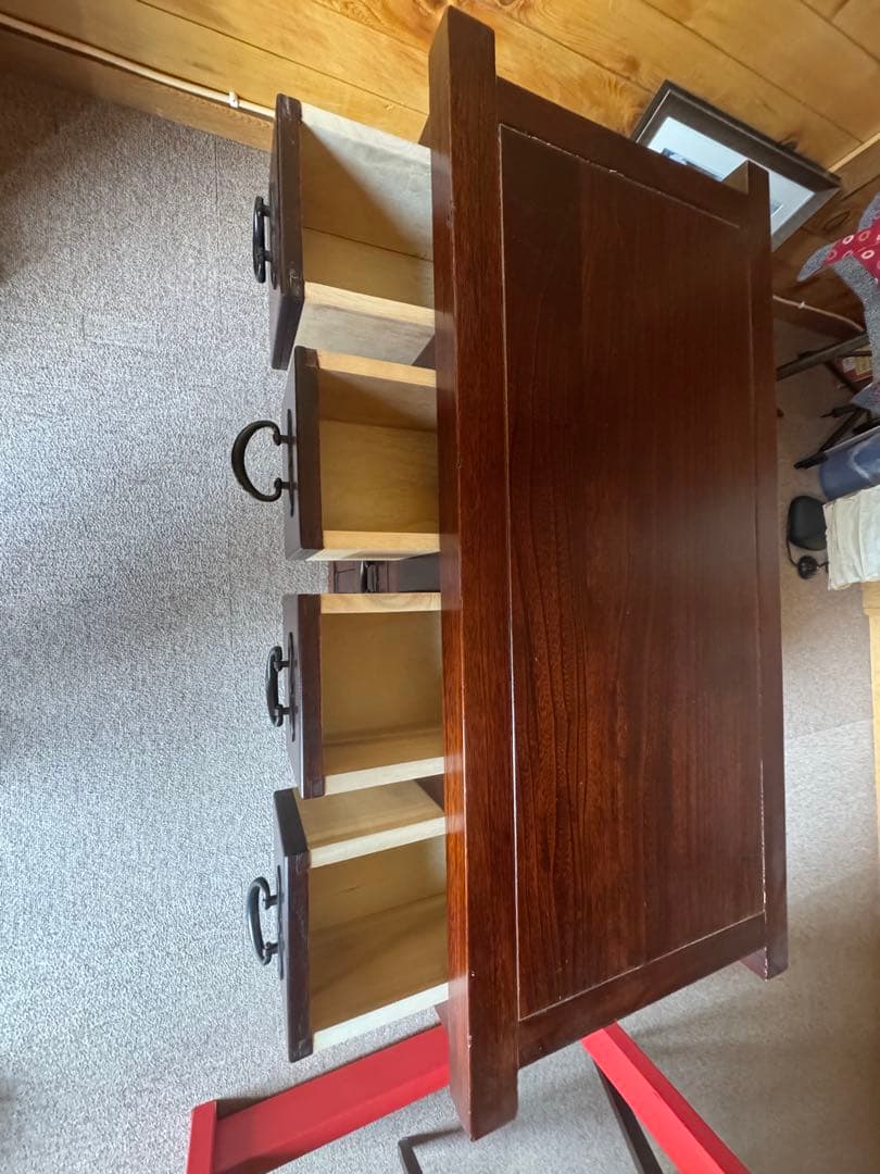 銘木アンティーク調木製タンス 9引き出し