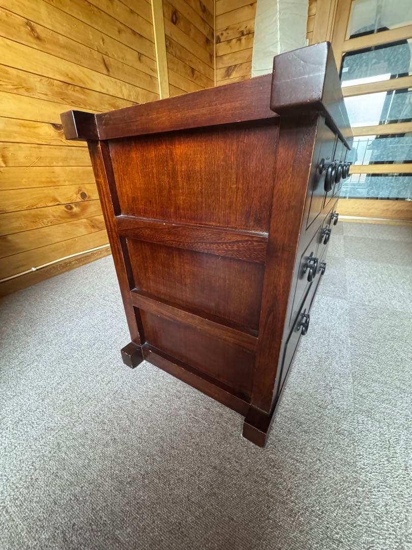 銘木アンティーク調木製タンス 9引き出し