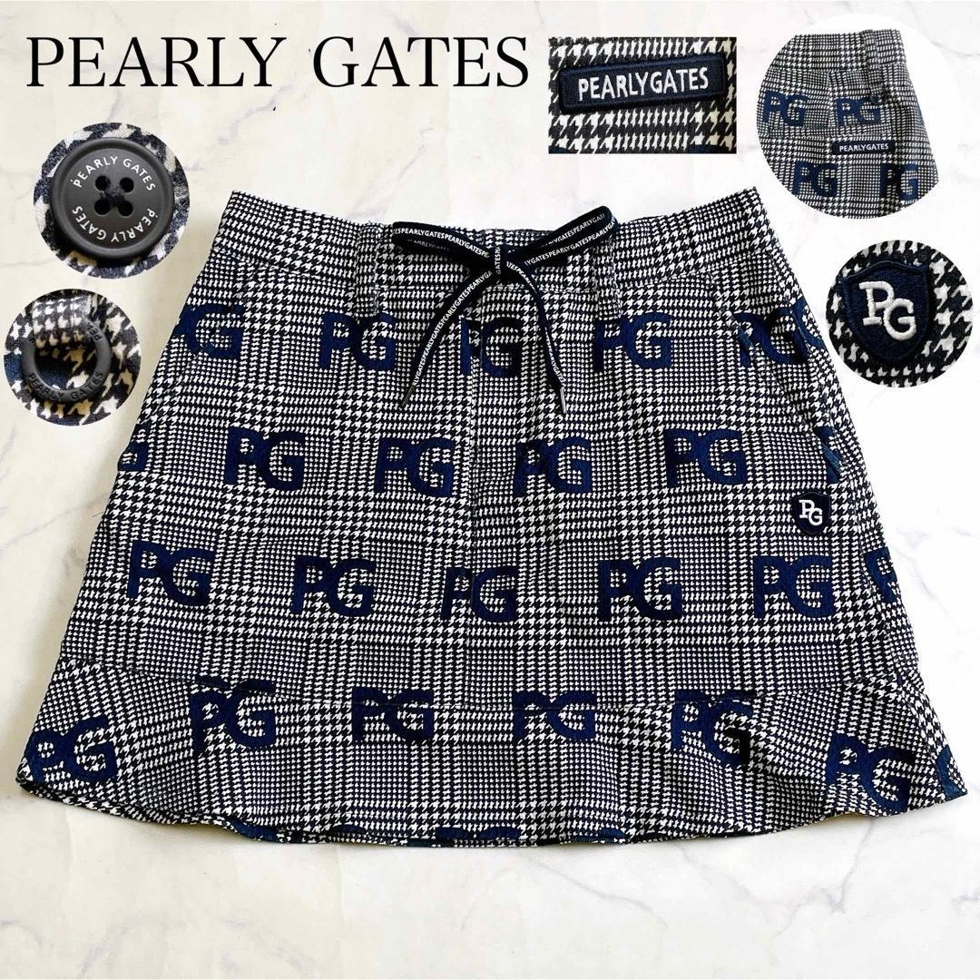 極美品 パーリーゲイツ PGロゴワッペン 千鳥格子柄 ゴルフスカート 0 近年