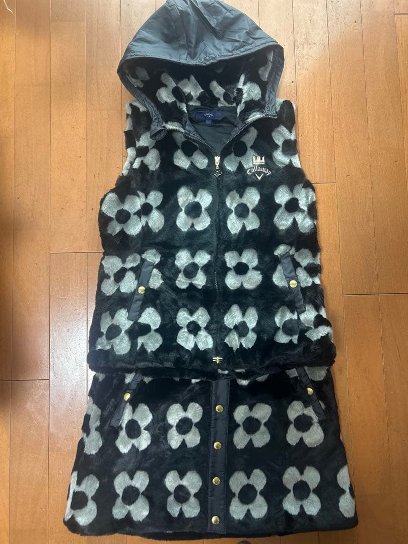 美品　Callaway ボアベスト&スカート フード付き　セットアップ　LL