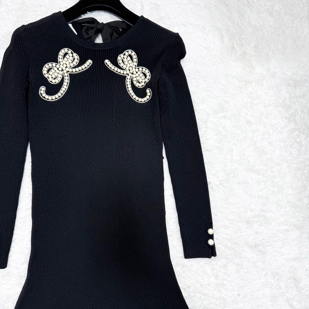 【極美品✨】フェンディ　ワンピース　現行タグ　ニット　パール　リボン　38