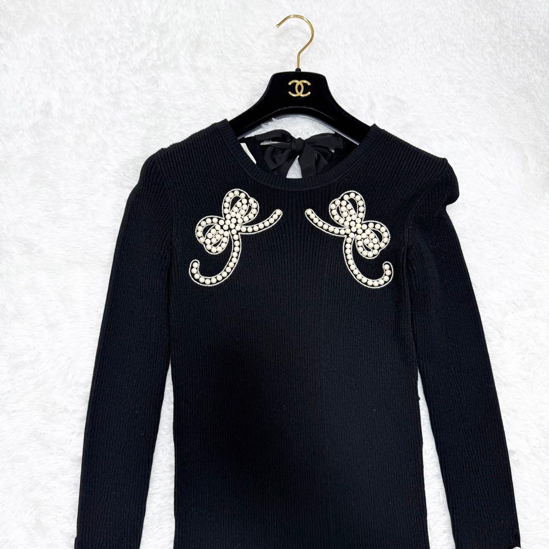 【極美品✨】フェンディ　ワンピース　現行タグ　ニット　パール　リボン　38