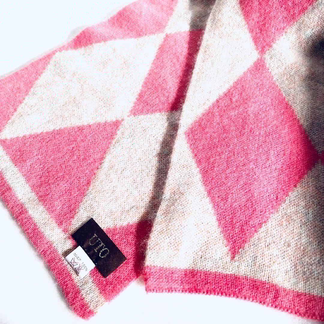 カシミア100% マフラー　アーガイル　ピンク