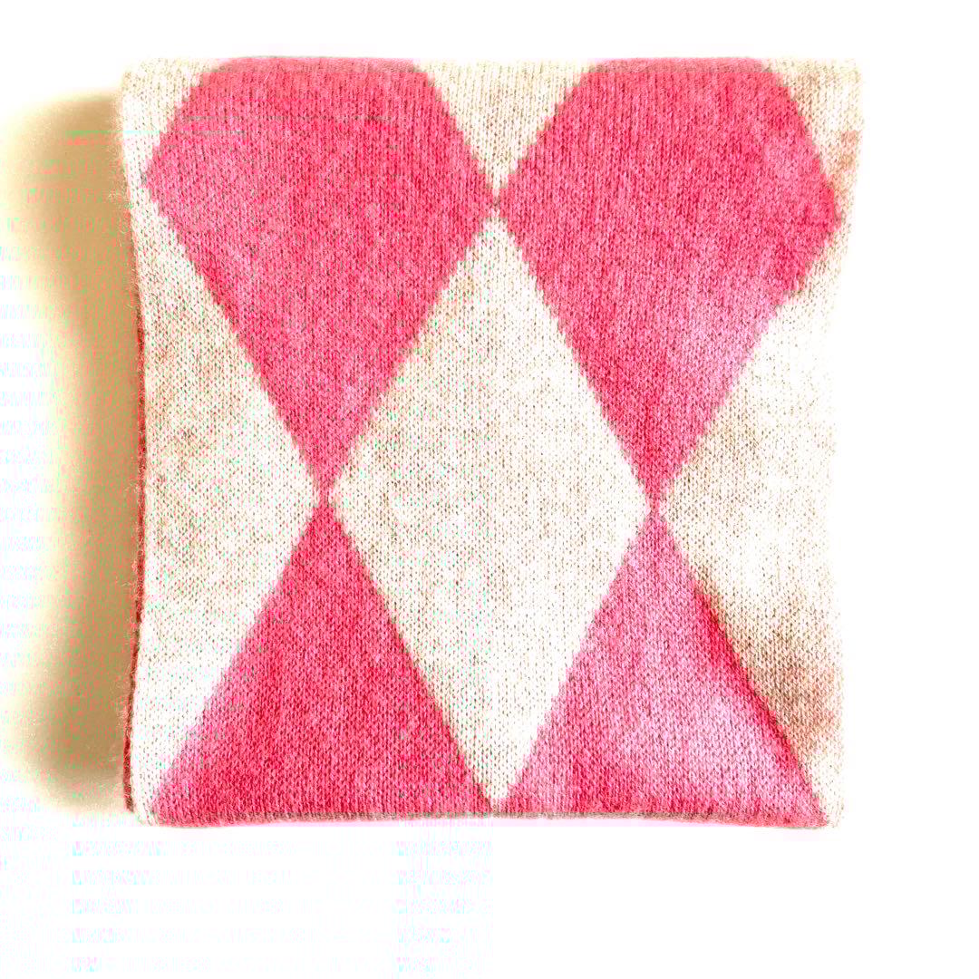 カシミア100% マフラー　アーガイル　ピンク