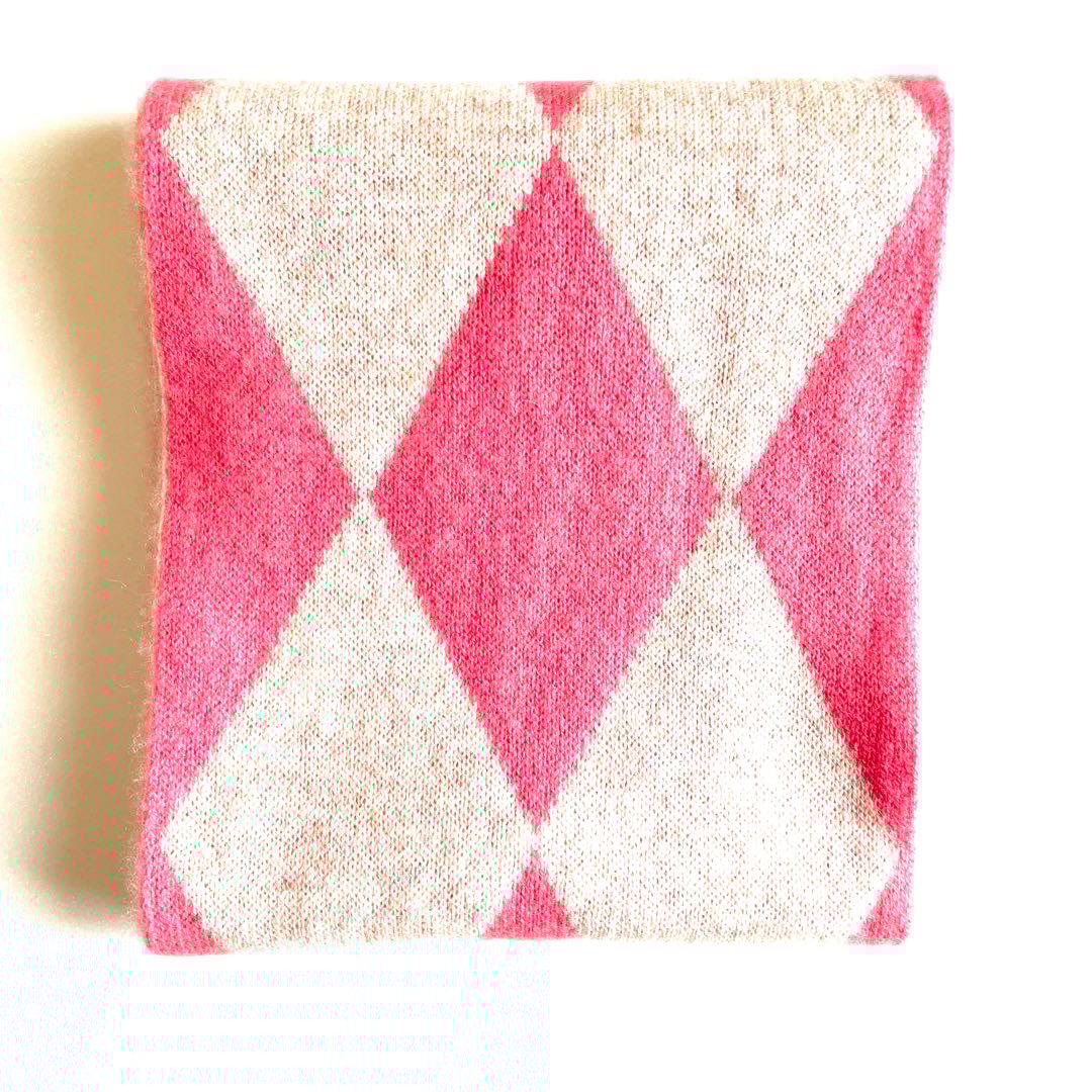 カシミア100% マフラー　アーガイル　ピンク