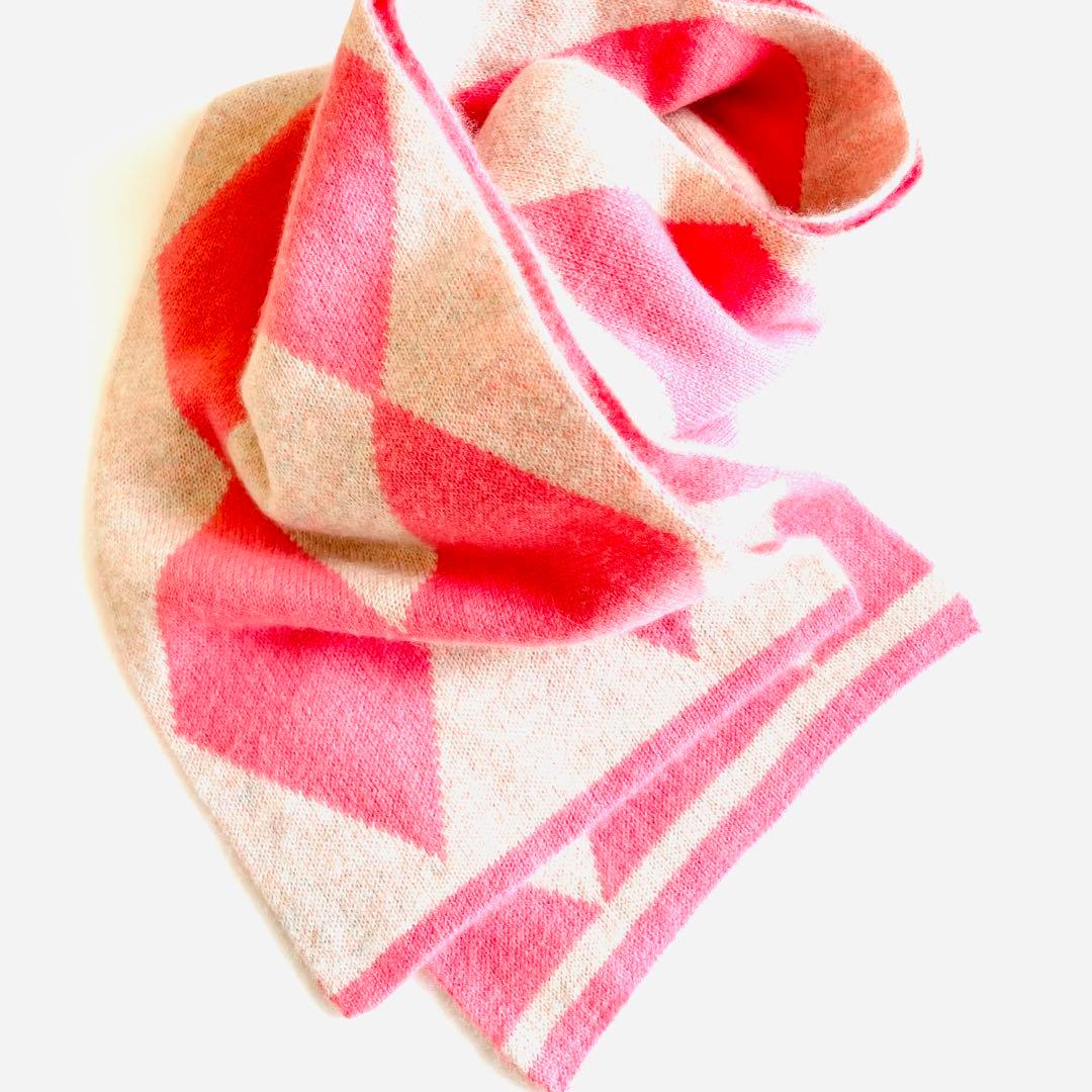 カシミア100% マフラー　アーガイル　ピンク