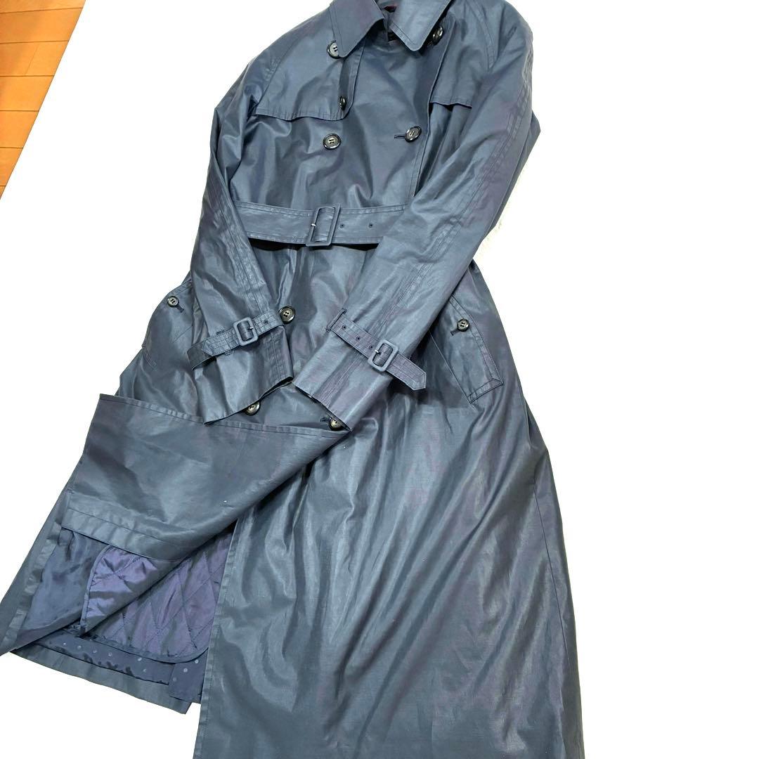アマカ 万能トレンチコート ライナー ベルト付 光沢ネイビー 日本製 Lサイズ
