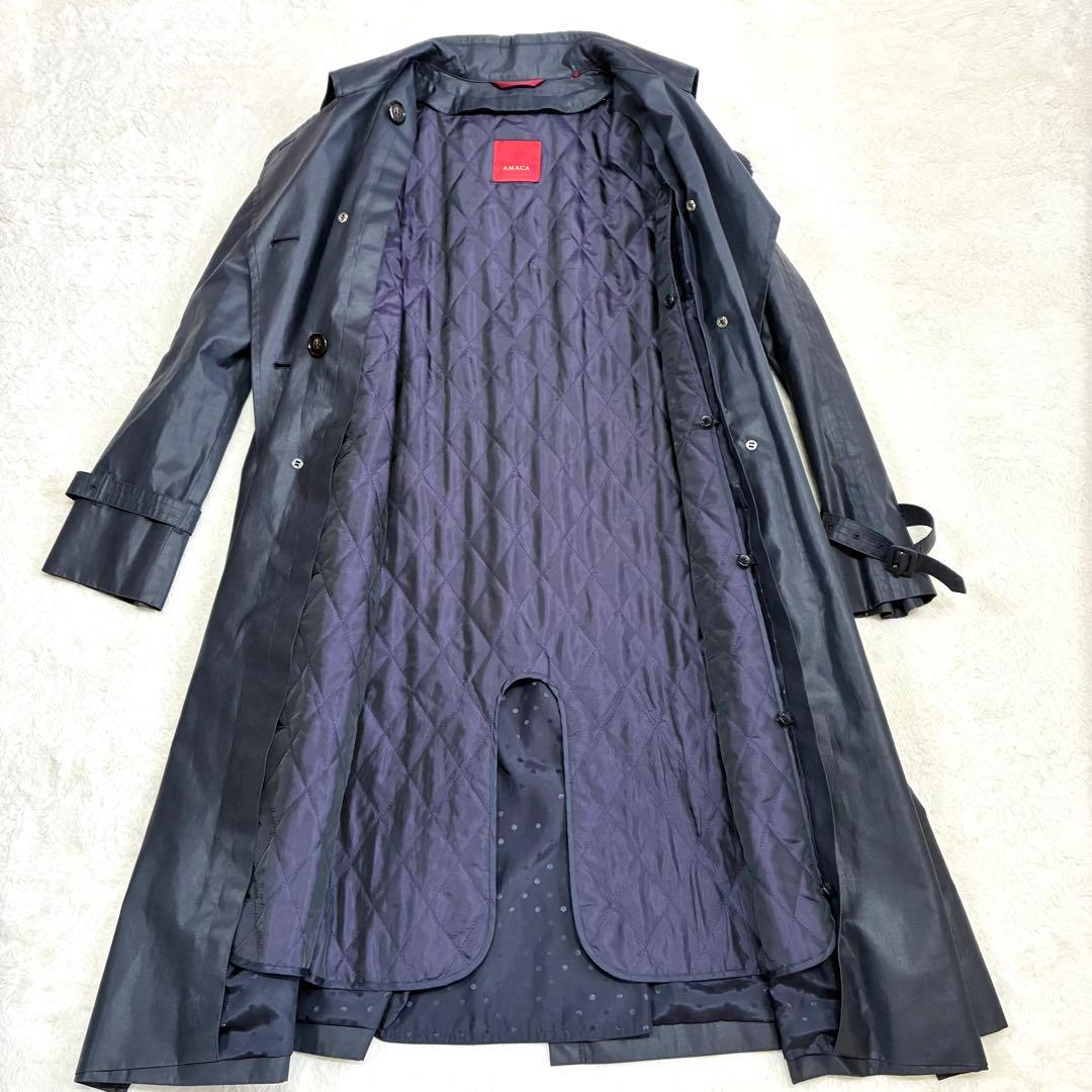 アマカ 万能トレンチコート ライナー ベルト付 光沢ネイビー 日本製 Lサイズ