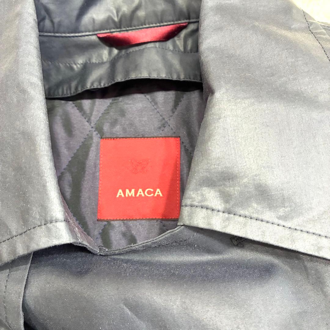 アマカ 万能トレンチコート ライナー ベルト付 光沢ネイビー 日本製 Lサイズ