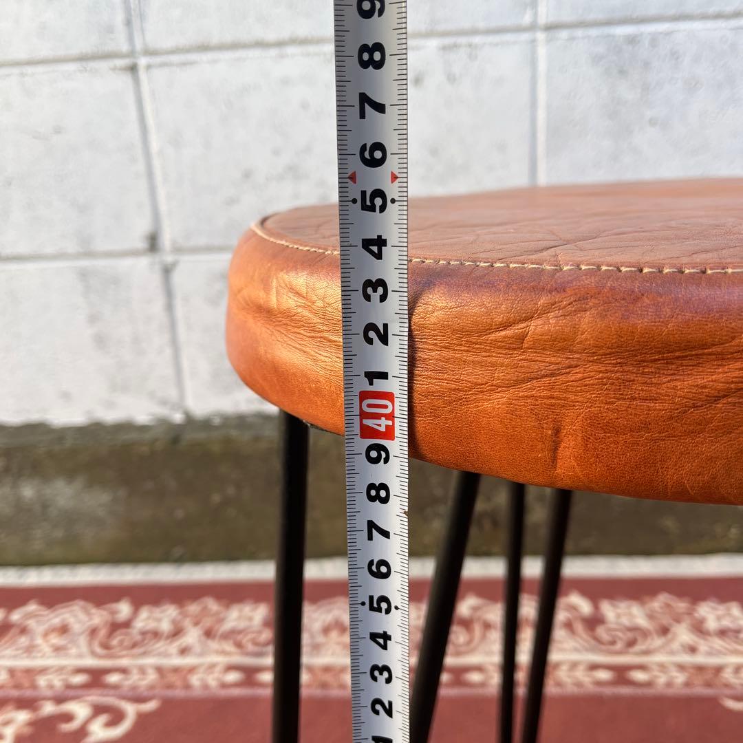 本革レザー座面×鉄脚アイアンレッグ◾️丸椅子 スツール 丸イス