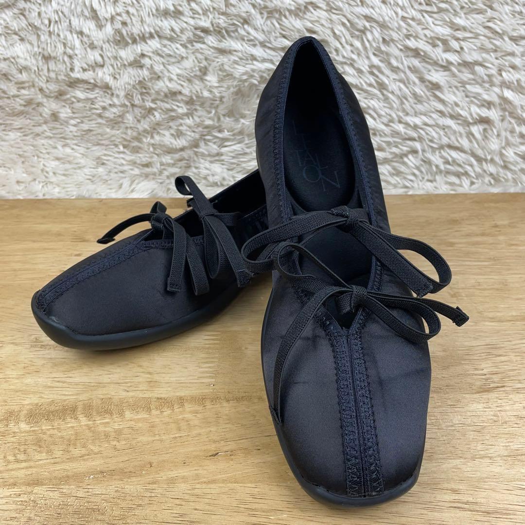美品✨　ルタロン　ダブルリボンバレリーナ　ブラック　24.5cm