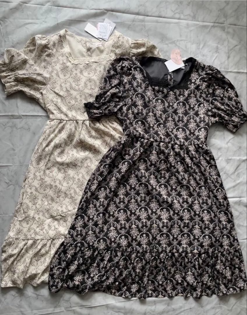 【新品未使用】 4L 青木美沙子　ダマスク柄　ワンピース　白黒2色セット