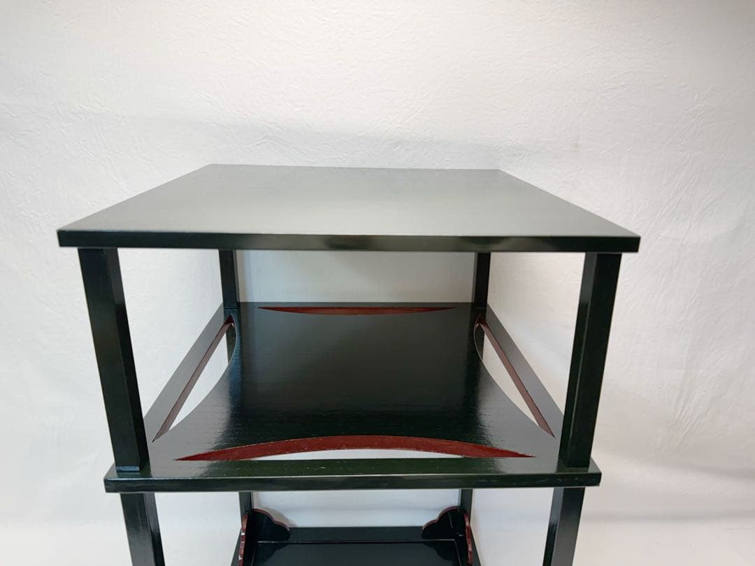 ほぼ未使用 茶道具 碌々斎好写 糸巻棚 二重棚 青漆爪紅 組み立て式 元箱