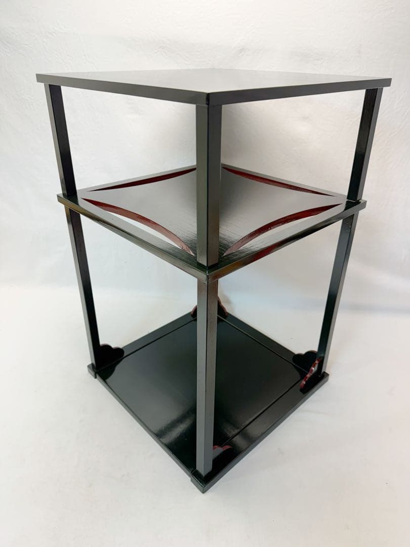 ほぼ未使用 茶道具 碌々斎好写 糸巻棚 二重棚 青漆爪紅 組み立て式 元箱