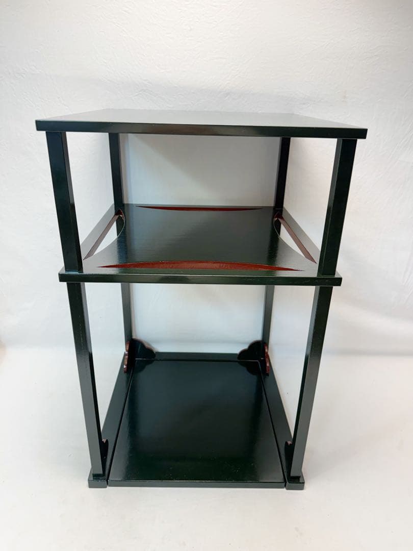 ほぼ未使用 茶道具 碌々斎好写 糸巻棚 二重棚 青漆爪紅 組み立て式 元箱