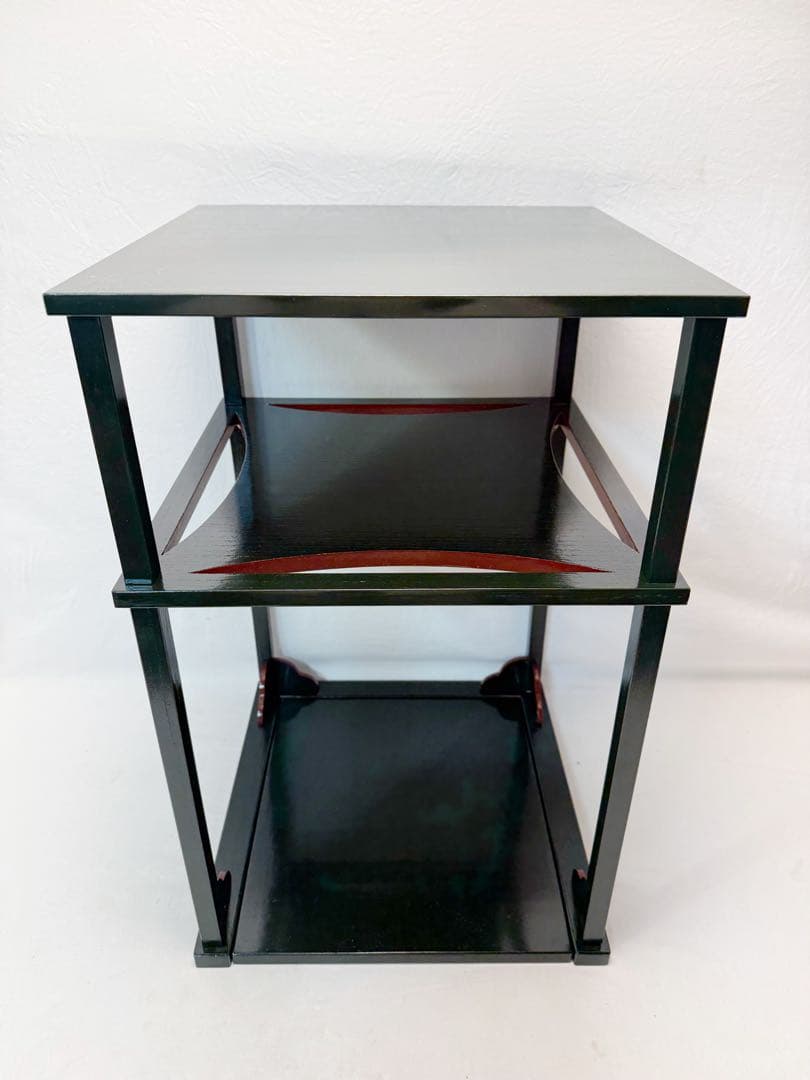 ほぼ未使用 茶道具 碌々斎好写 糸巻棚 二重棚 青漆爪紅 組み立て式 元箱