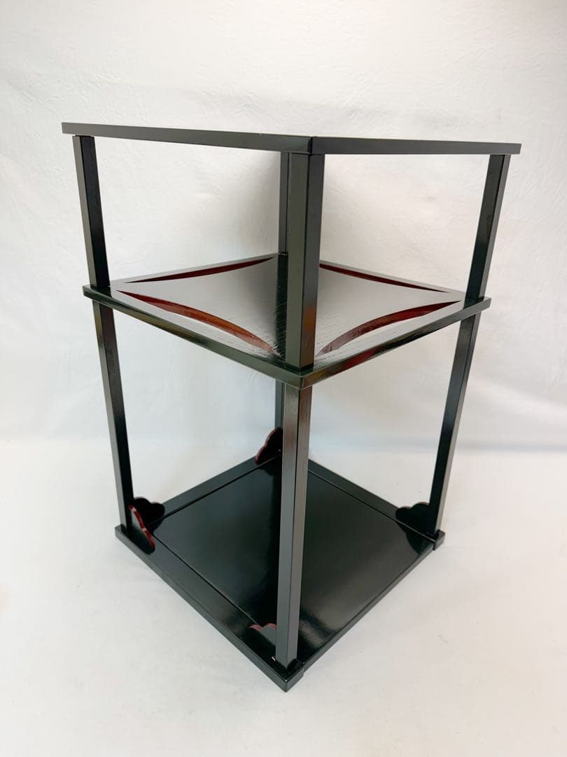 ほぼ未使用 茶道具 碌々斎好写 糸巻棚 二重棚 青漆爪紅 組み立て式 元箱