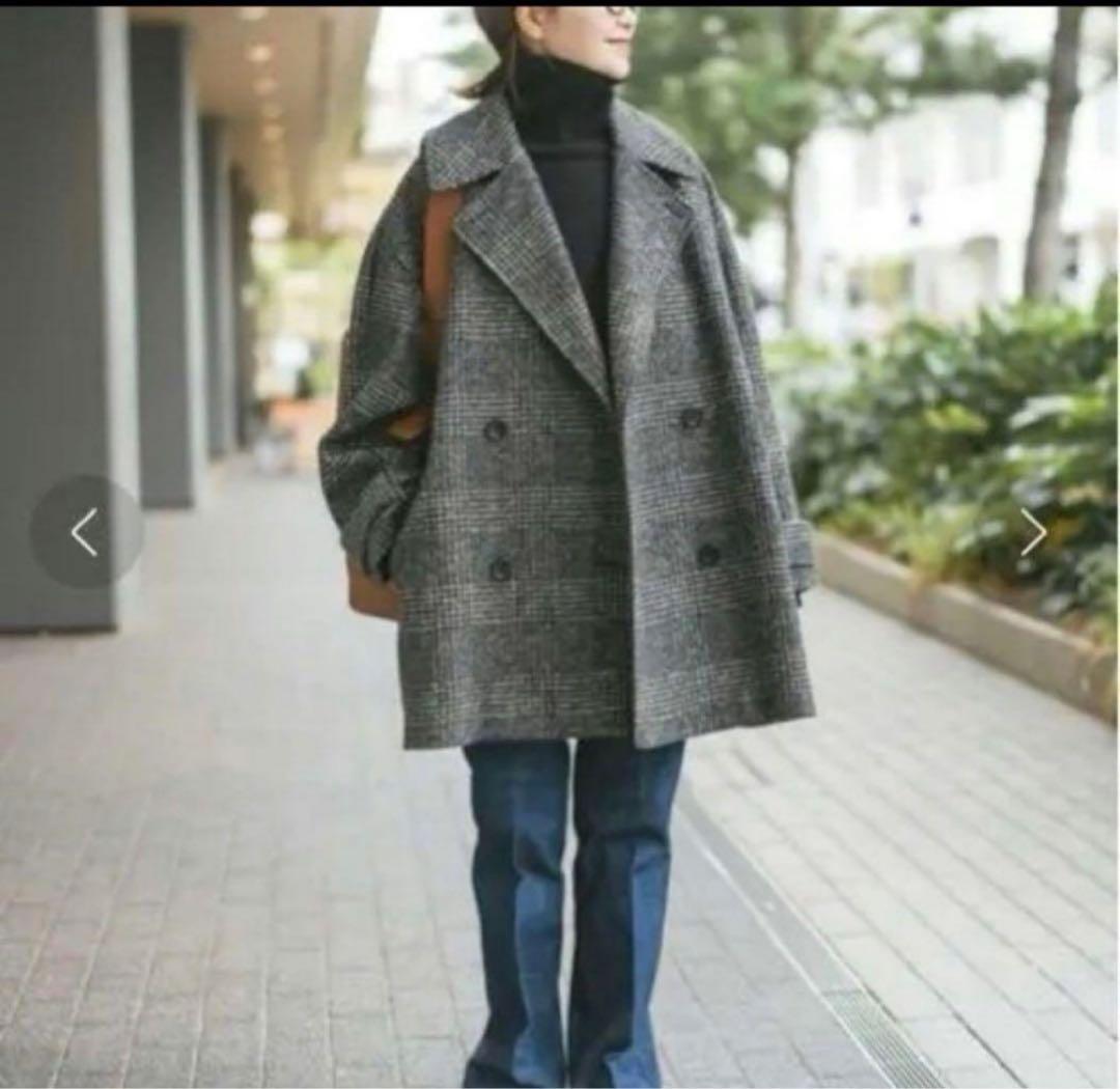 Spick &spanスライバーチェックハーフコート　ブラウン