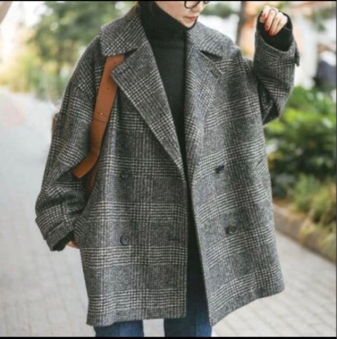 Spick &spanスライバーチェックハーフコート　ブラウン