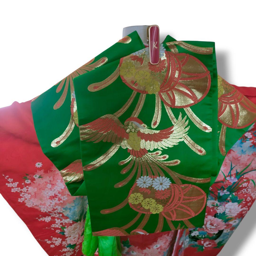 七五三 7歳 女の子 セット 正絹 昭和レトロ 金駒刺繍 牡丹 0706