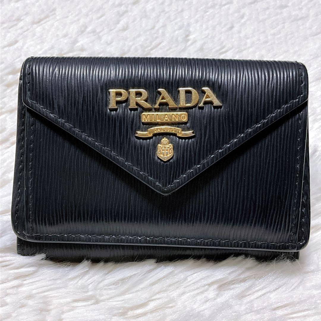 ♡Aa♡PRADA プラダ 三つ折り財布 ヴィッテロムーブ ロゴ レザー
