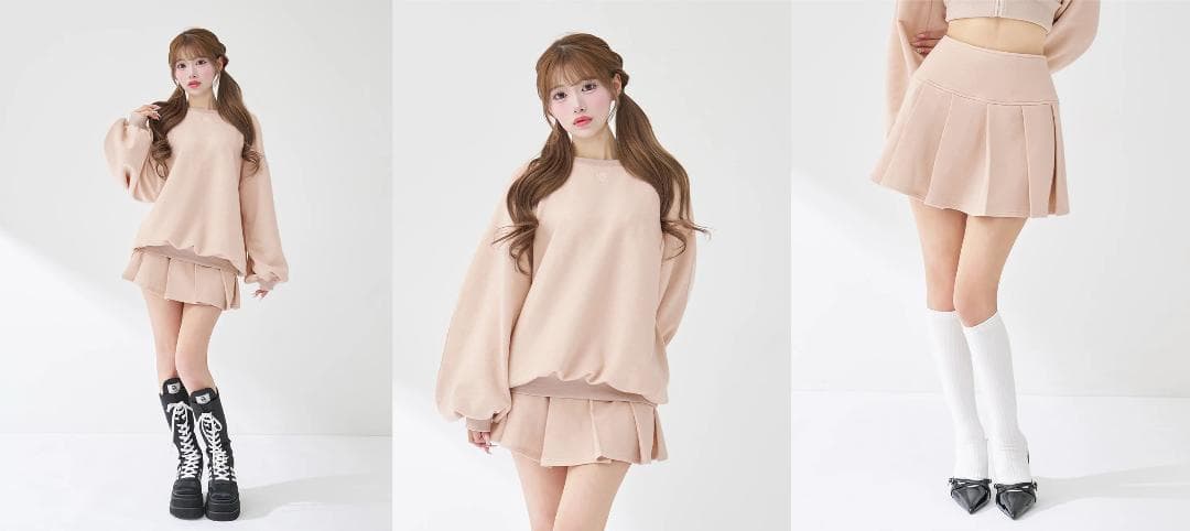 ダーリッチ darich カラーラメスウェットプリーツミニスカート グレー FL