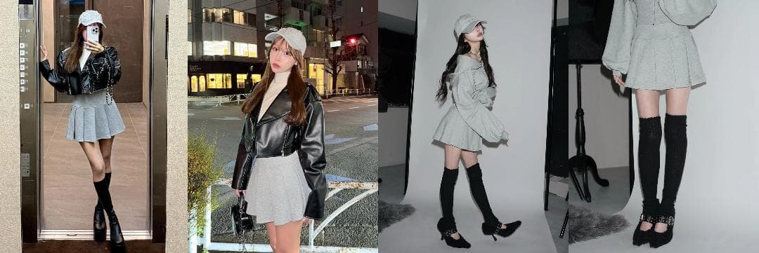 ダーリッチ darich カラーラメスウェットプリーツミニスカート グレー FL