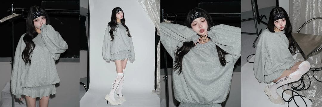 ダーリッチ darich カラーラメスウェットプリーツミニスカート グレー FL