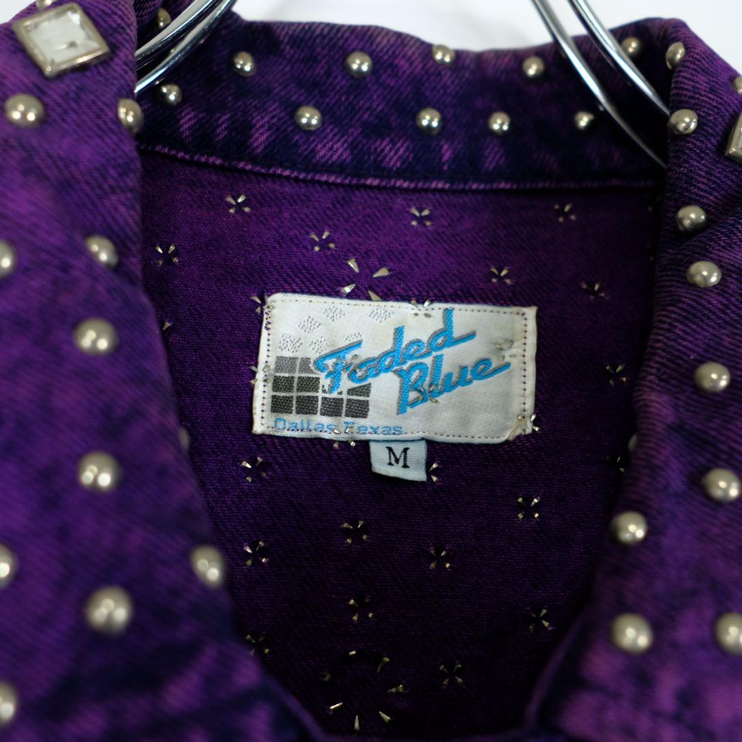 80s USA製ヴィンテージ 豪華装飾 デニムジャケット 紫 派手 カウガール