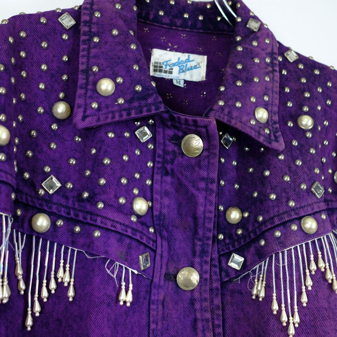 80s USA製ヴィンテージ 豪華装飾 デニムジャケット 紫 派手 カウガール