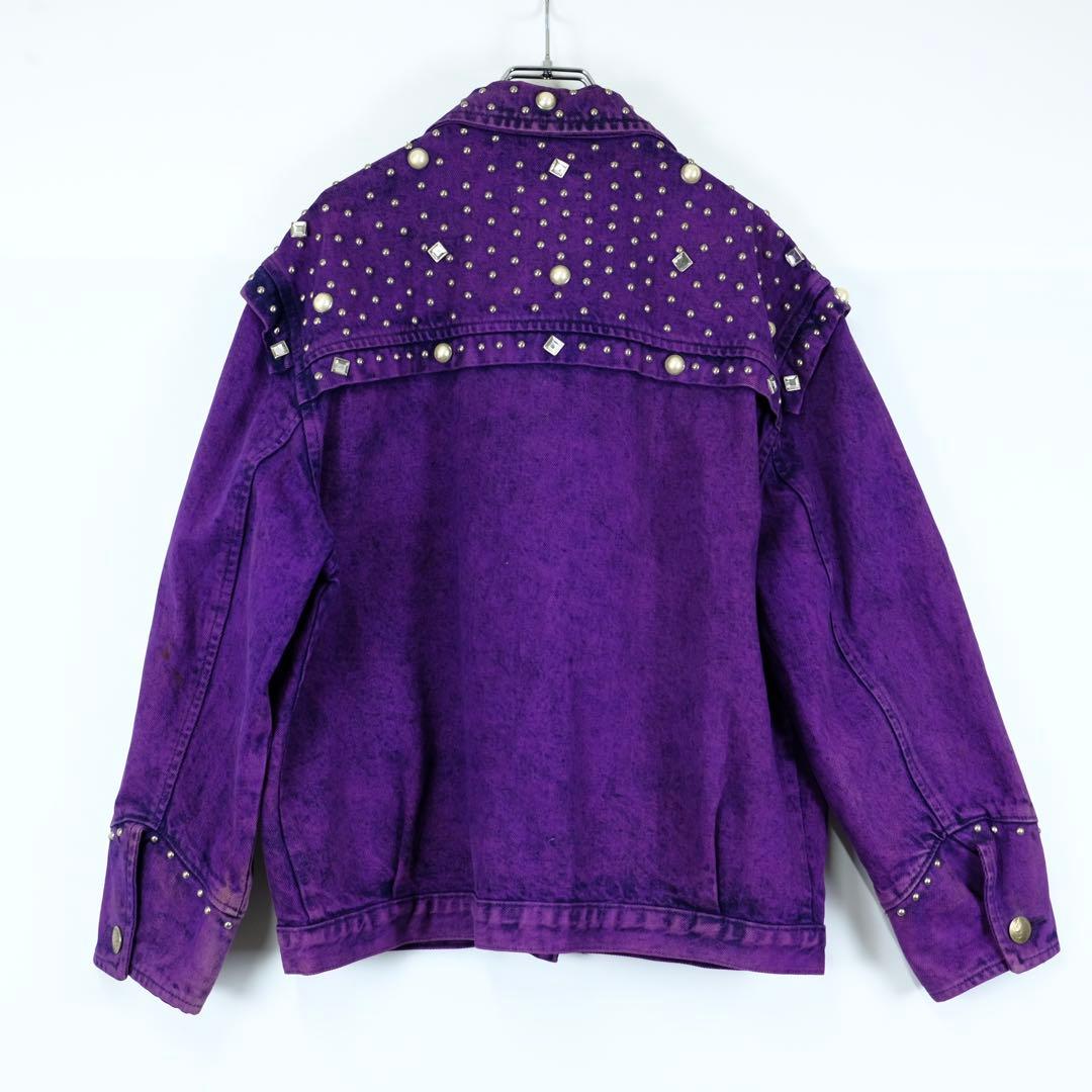 80s USA製ヴィンテージ 豪華装飾 デニムジャケット 紫 派手 カウガール
