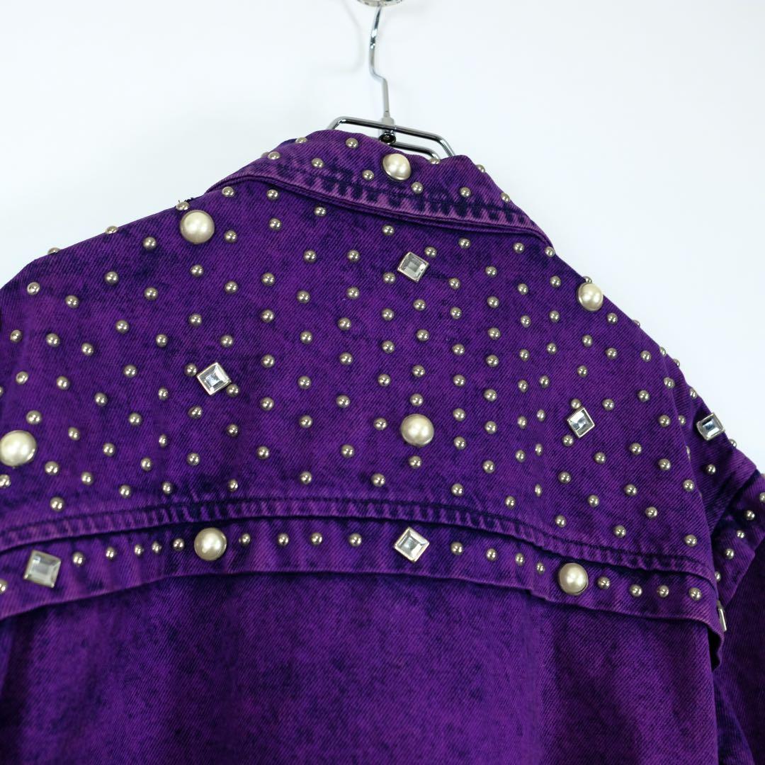 80s USA製ヴィンテージ 豪華装飾 デニムジャケット 紫 派手 カウガール