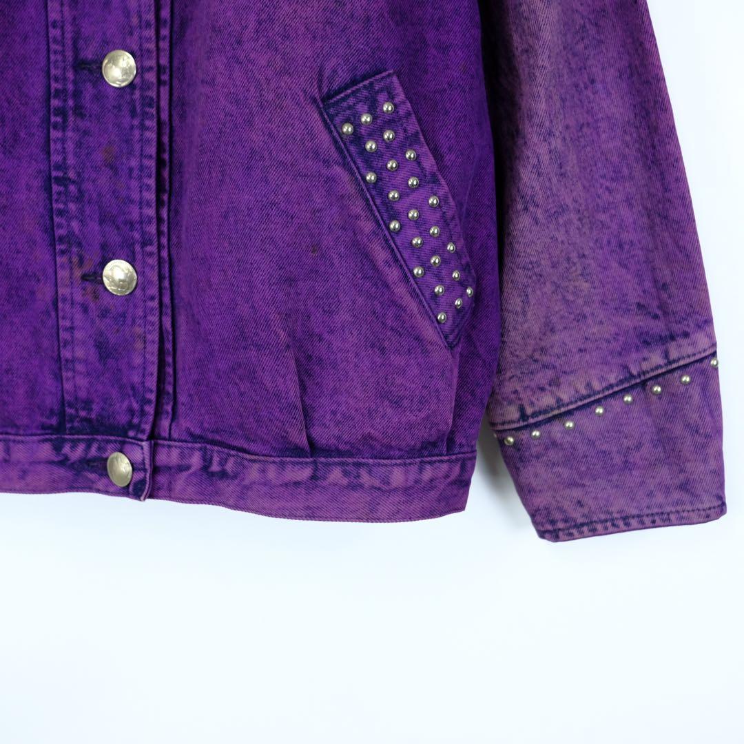 80s USA製ヴィンテージ 豪華装飾 デニムジャケット 紫 派手 カウガール