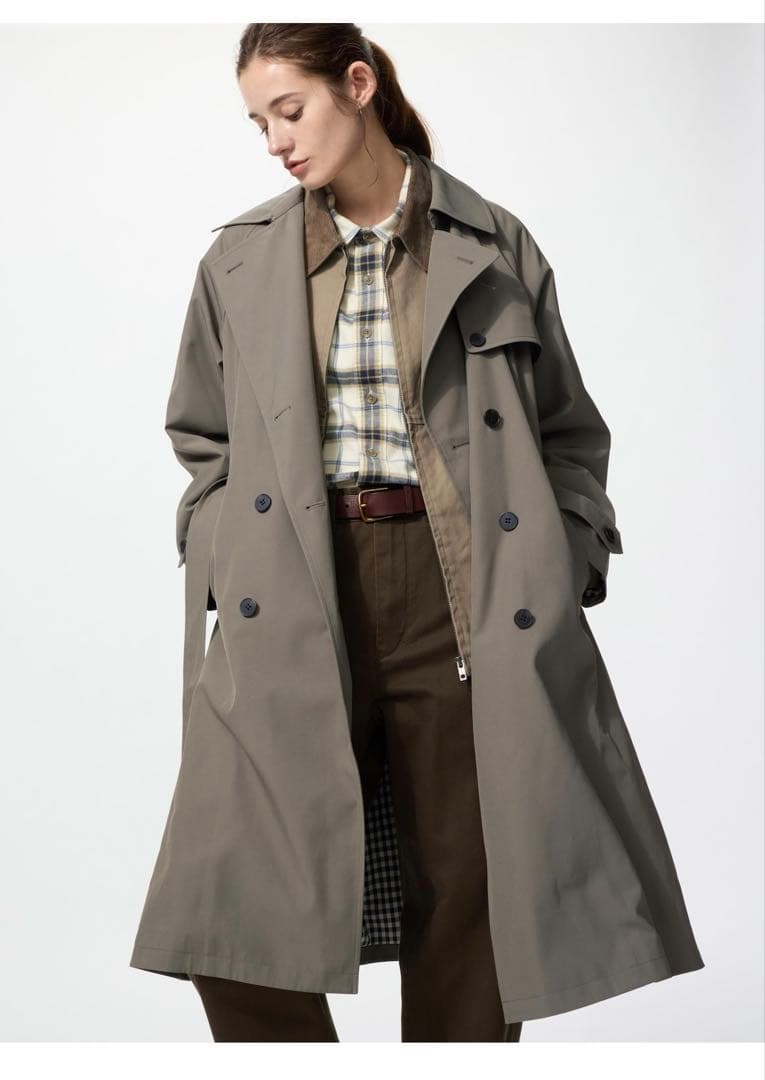 【美品】ユニクロトレンチコートリラックスフィット　カーキ XL