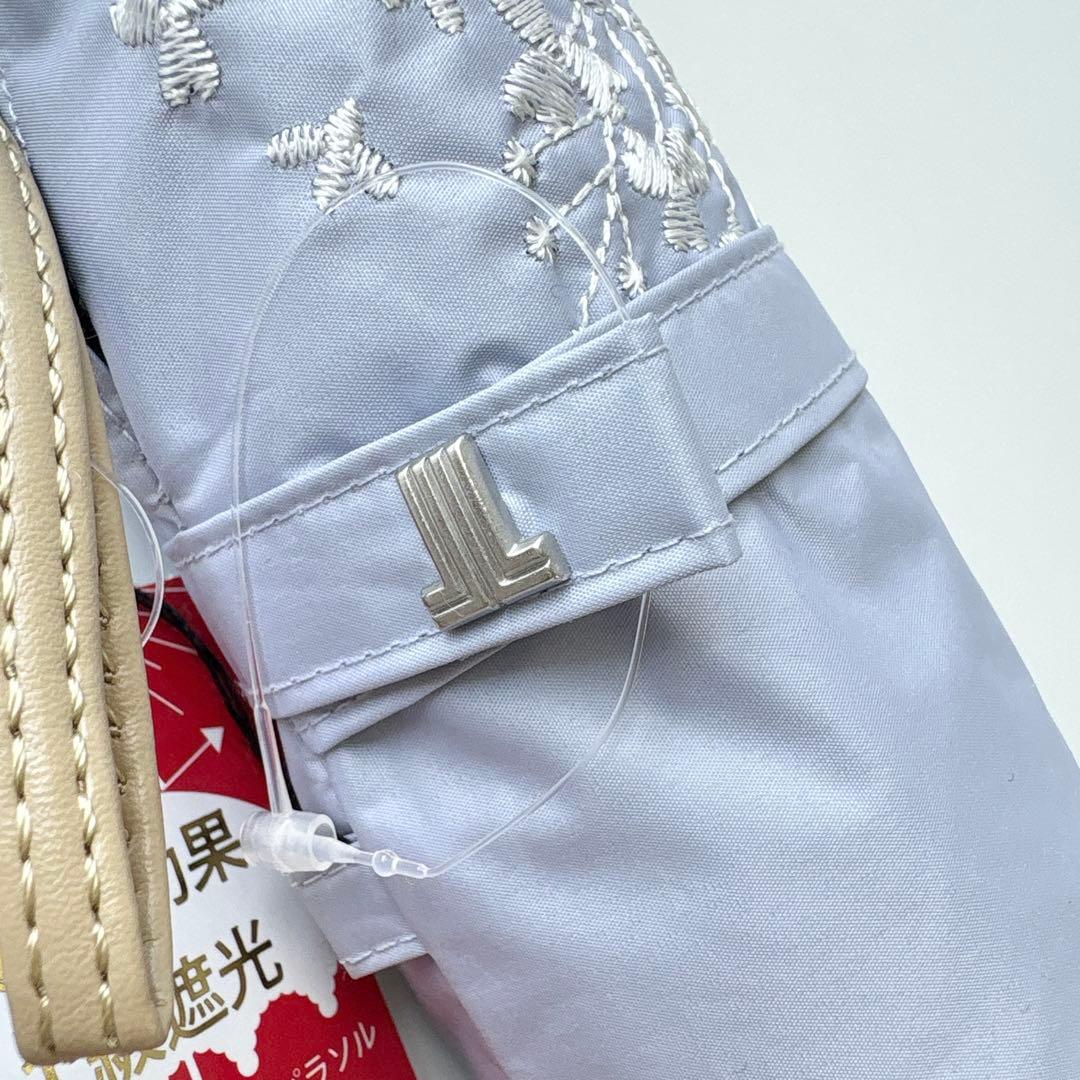 新品★ランバンコレクション★フラワー刺繍 晴雨兼用 折りたたみ日傘 雨傘★グレイ