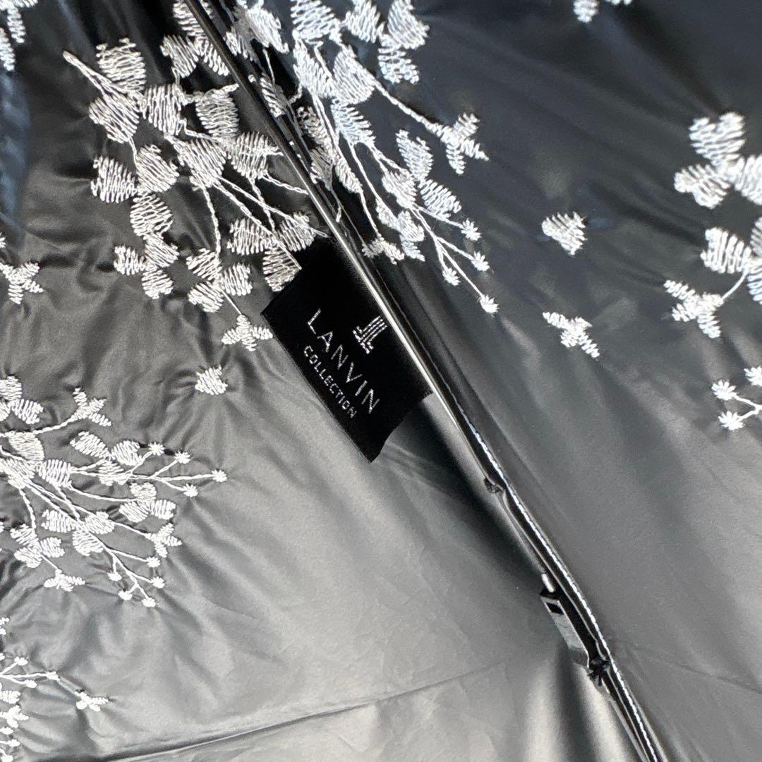 新品★ランバンコレクション★フラワー刺繍 晴雨兼用 折りたたみ日傘 雨傘★グレイ