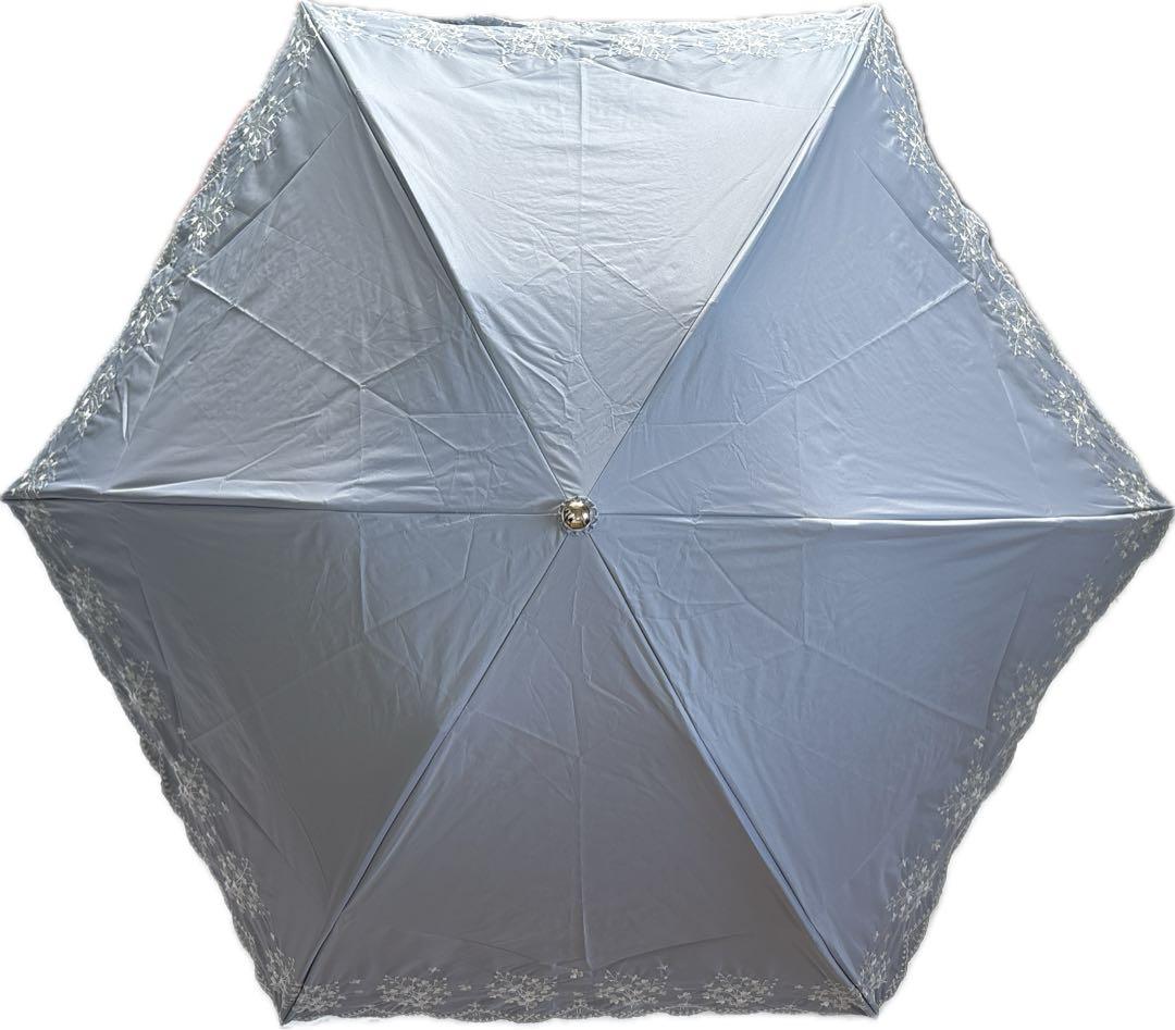 新品★ランバンコレクション★フラワー刺繍 晴雨兼用 折りたたみ日傘 雨傘★グレイ