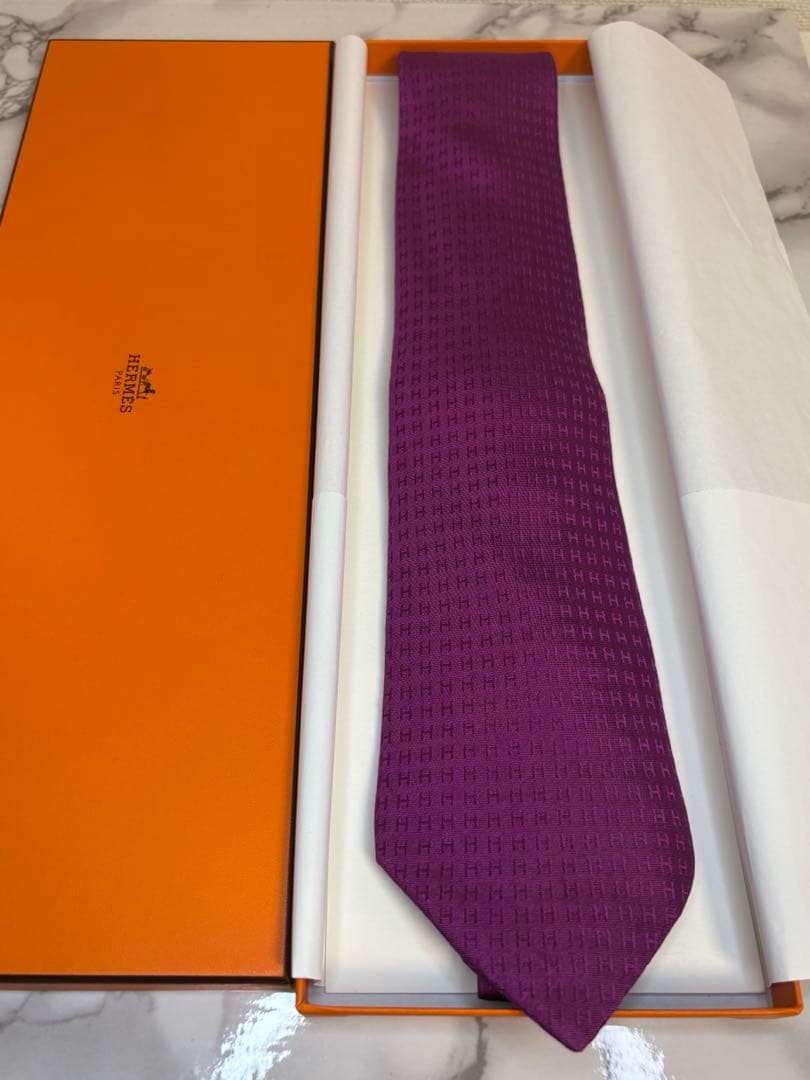 HERMES ネクタイ　パープル　紫　ファソネ　H柄