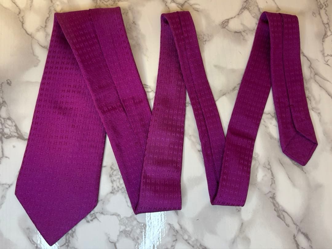 HERMES ネクタイ　パープル　紫　ファソネ　H柄