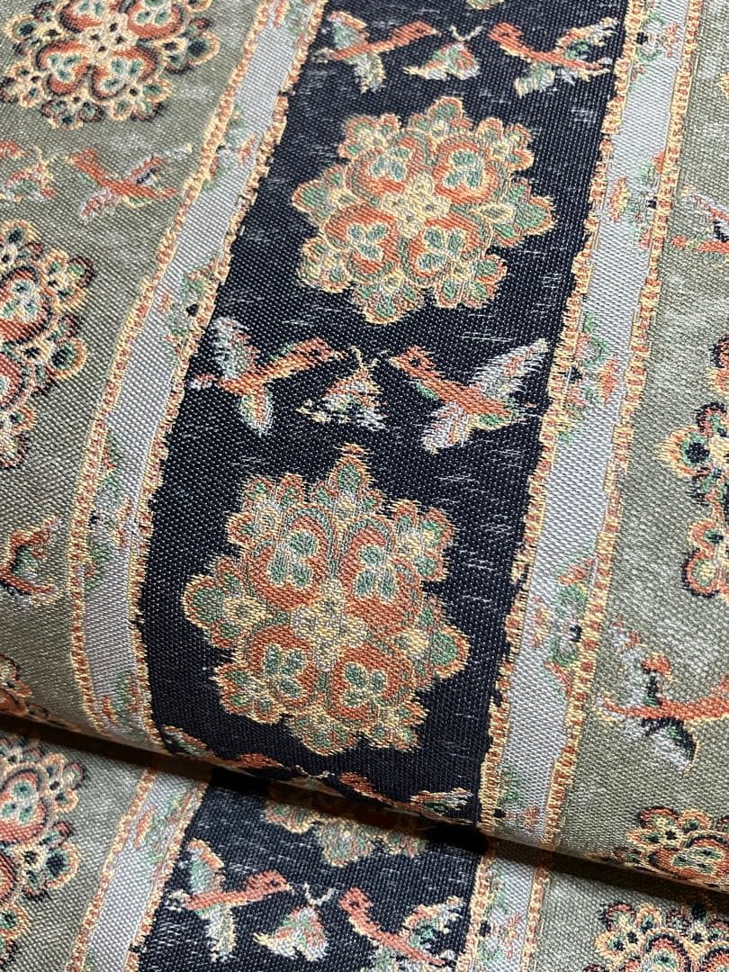 博多織 小森草木染工房 袋帯 全通柄 正絹 長斑錦華鳥紋 未使用 イ6300