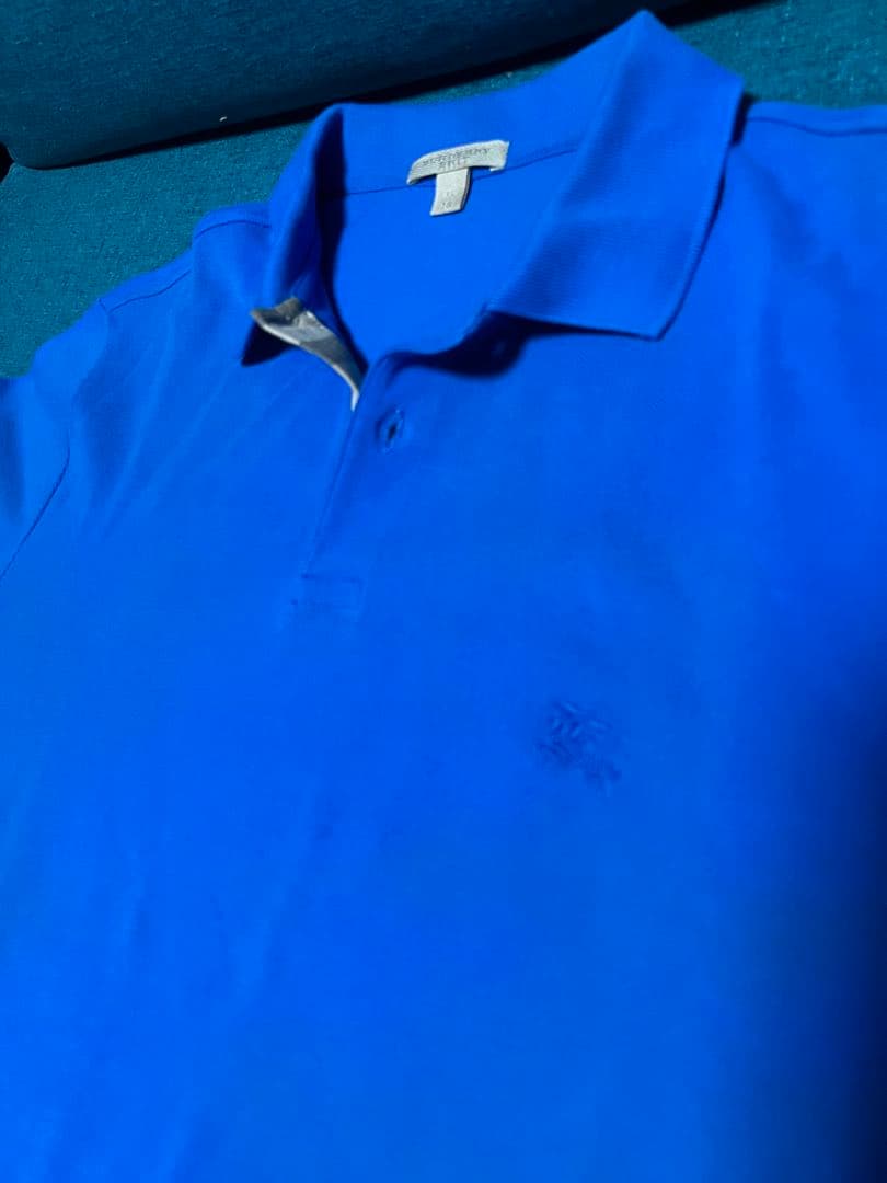 バーバリー チェック裏地 ポロシャツ 青