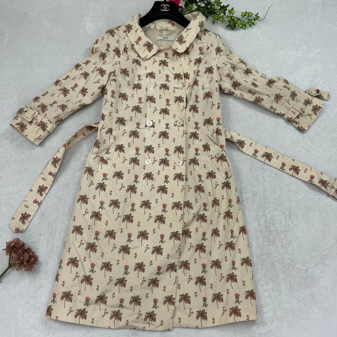 G573 M 38 プラダ ベルト付き 花柄 イタリア製 トレンチ レディース