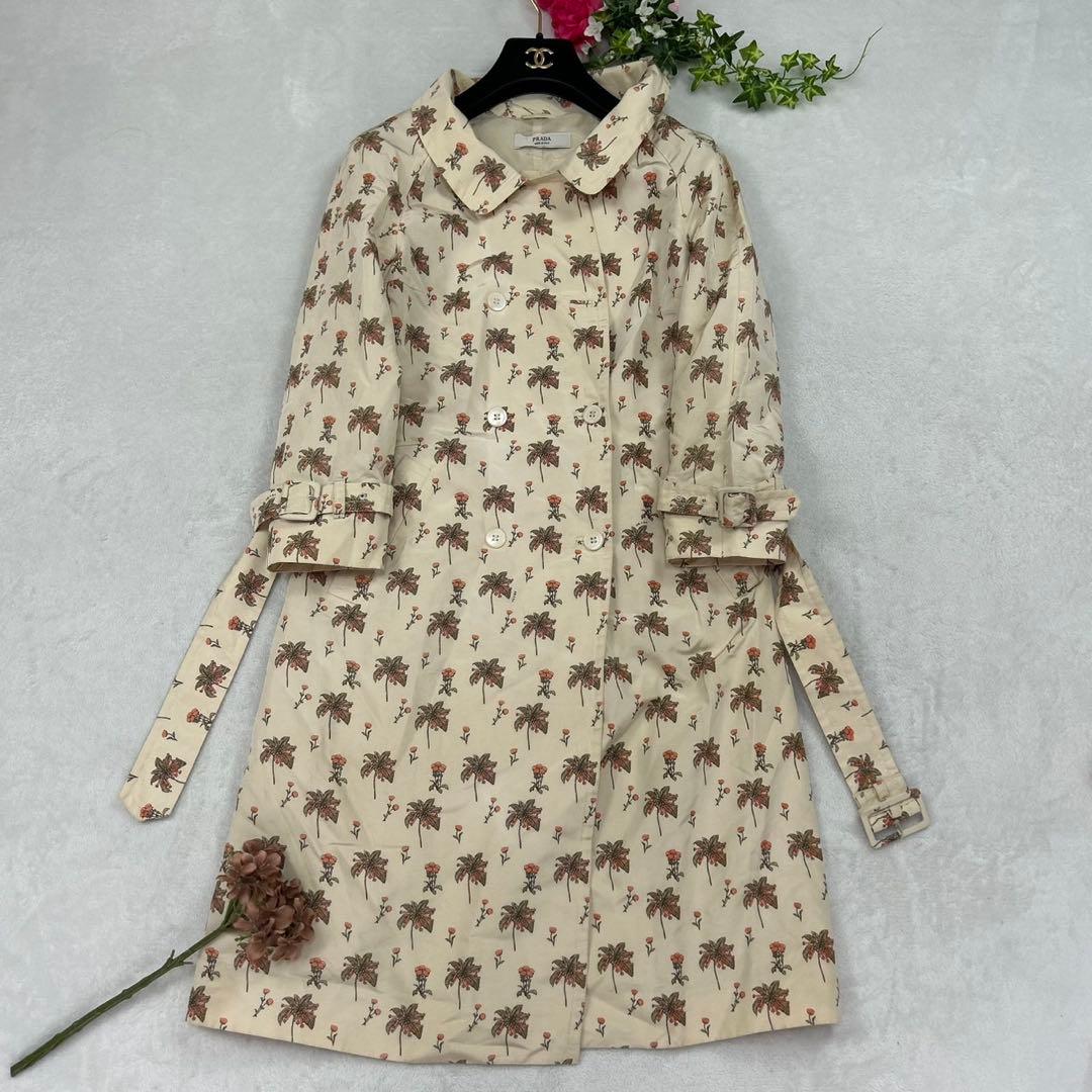 G573 M 38 プラダ ベルト付き 花柄 イタリア製 トレンチ レディース