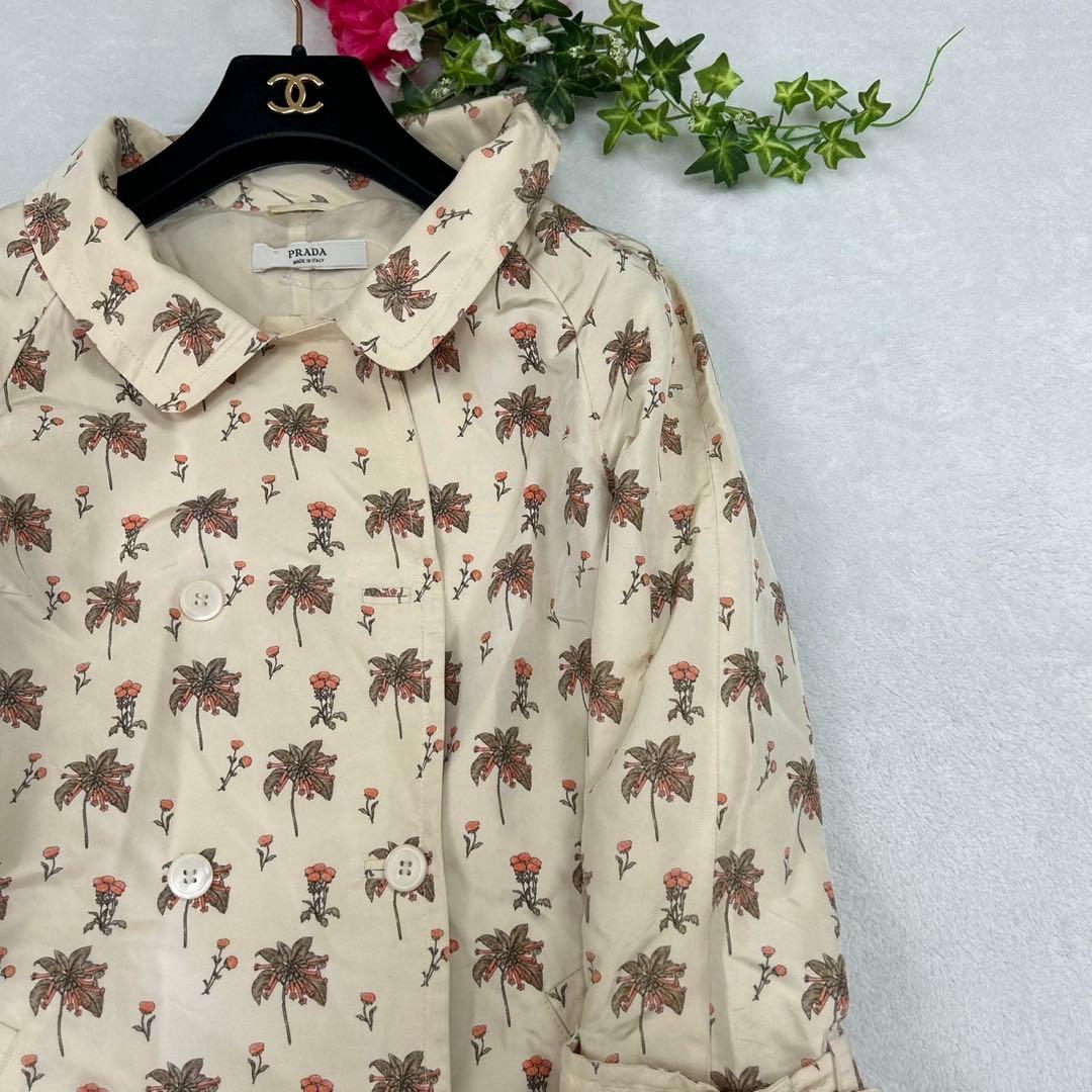 G573 M 38 プラダ ベルト付き 花柄 イタリア製 トレンチ レディース