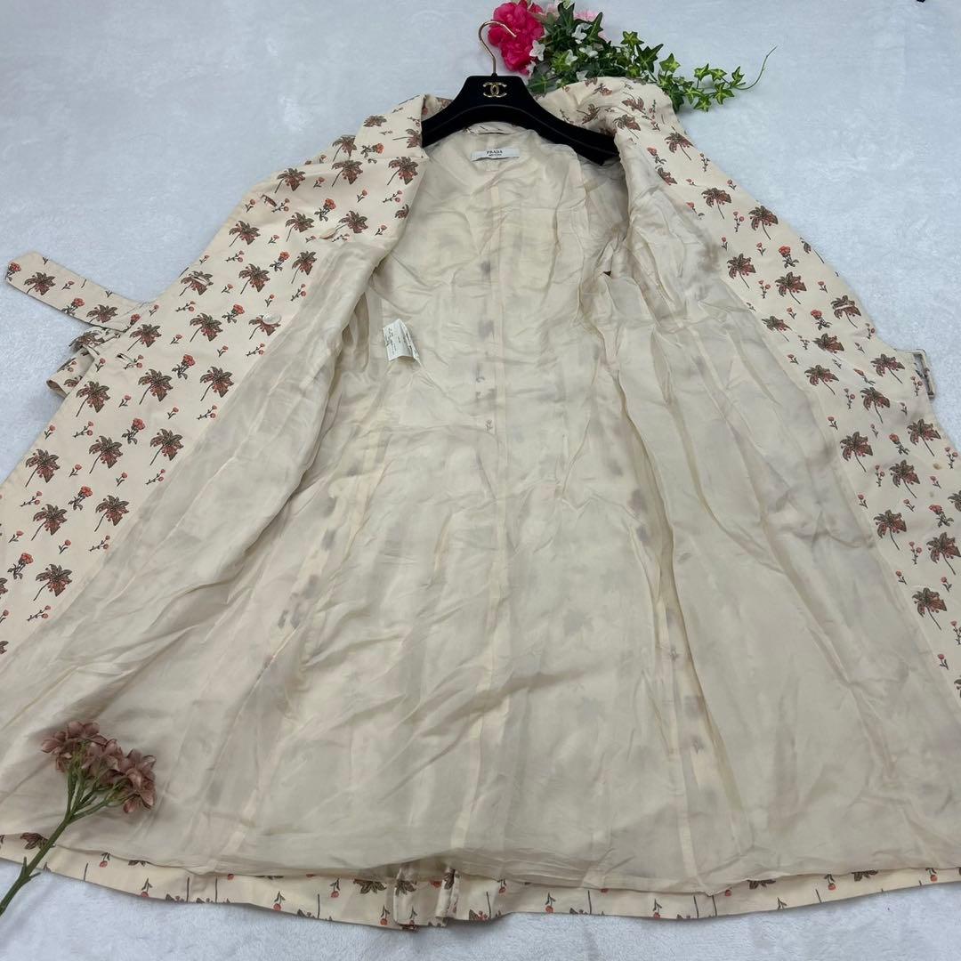G573 M 38 プラダ ベルト付き 花柄 イタリア製 トレンチ レディース
