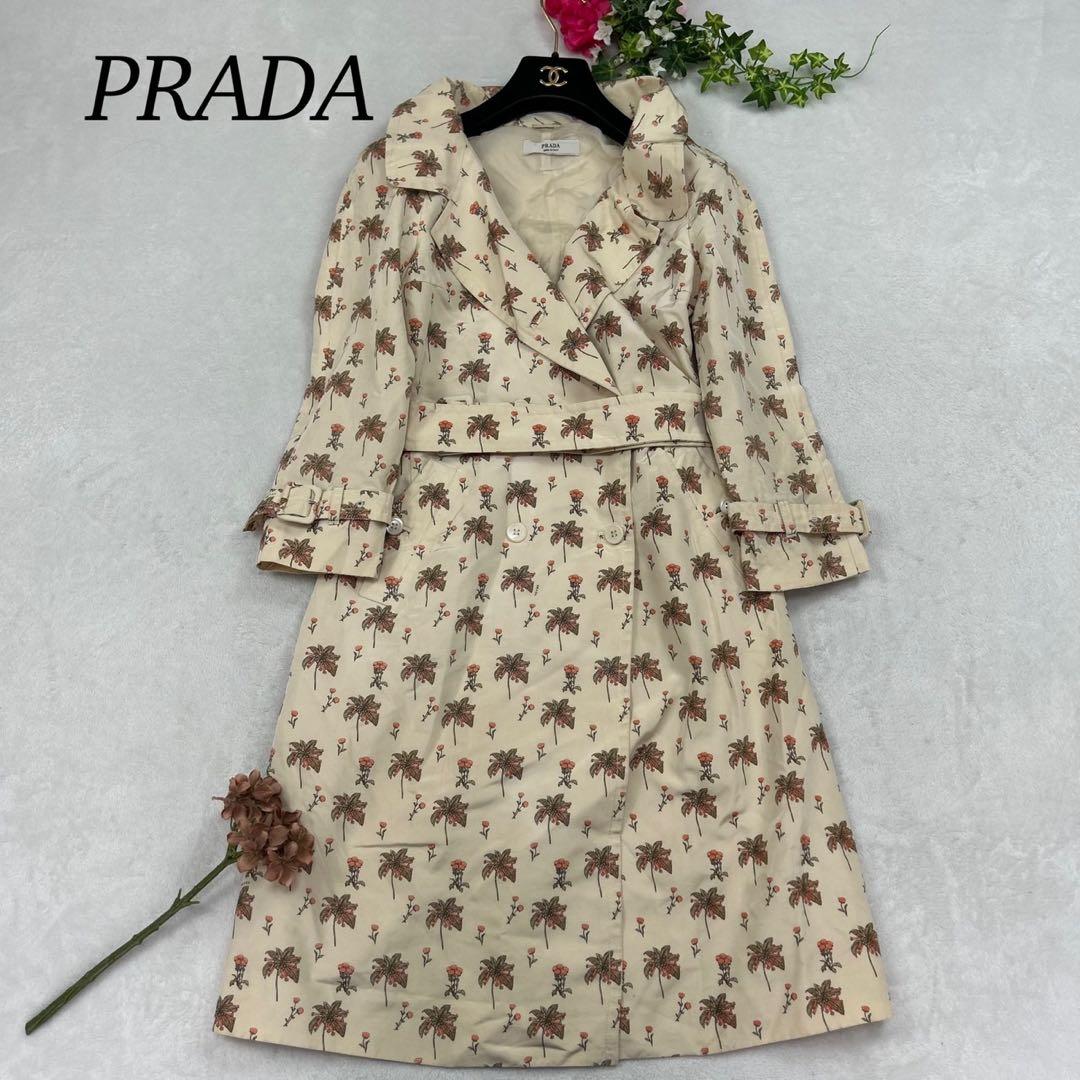 G573 M 38 プラダ ベルト付き 花柄 イタリア製 トレンチ レディース