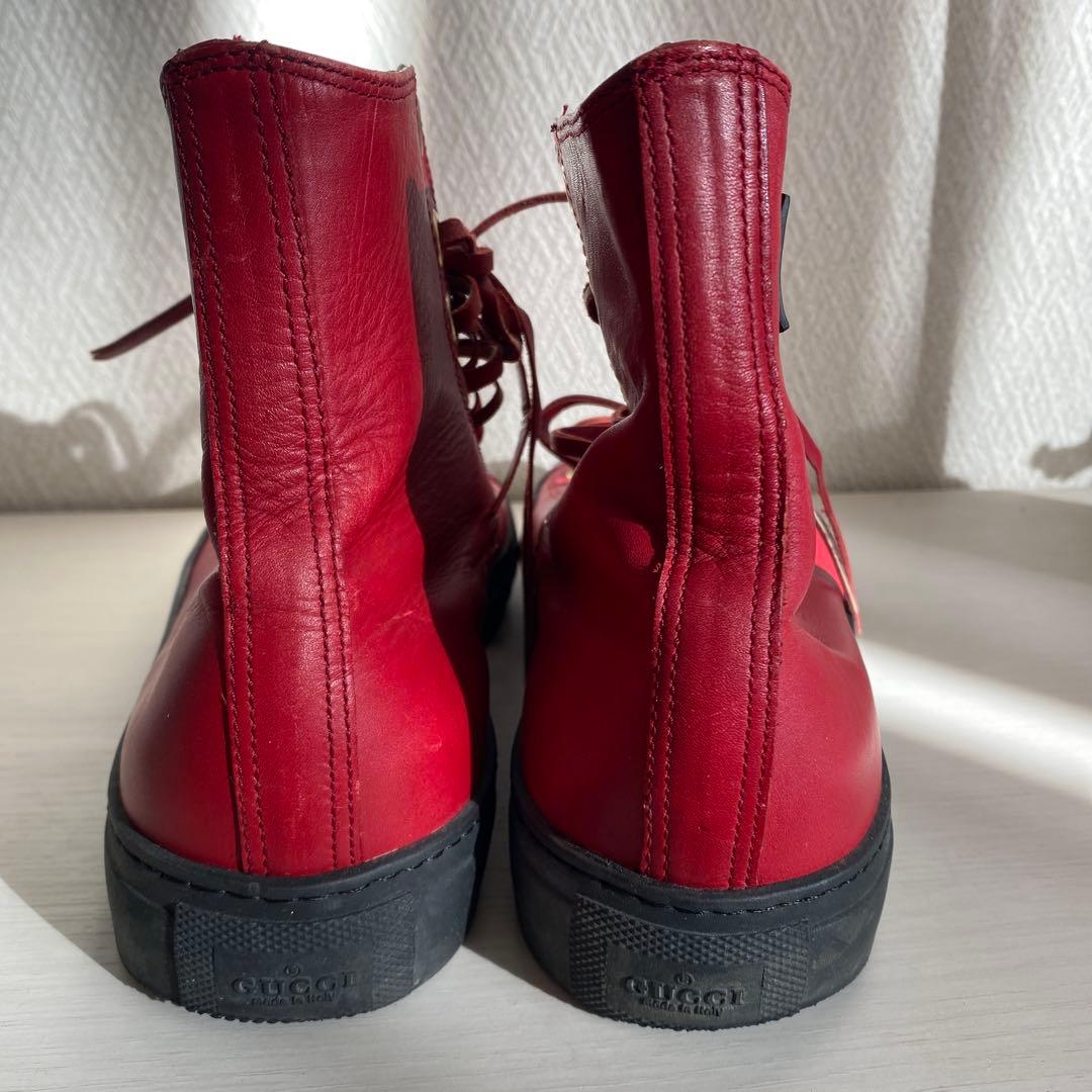 【匿名配達⭕️】GUCCI グッチ　レザーハイカットスニーカー レッド/ブラック