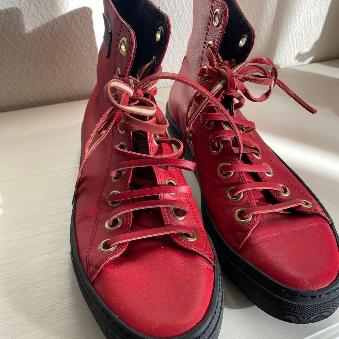 【匿名配達⭕️】GUCCI グッチ　レザーハイカットスニーカー レッド/ブラック