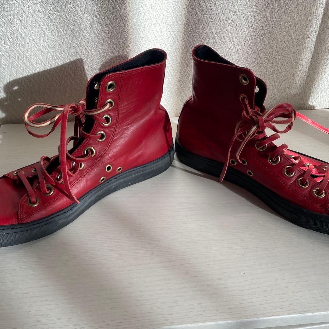 【匿名配達⭕️】GUCCI グッチ　レザーハイカットスニーカー レッド/ブラック