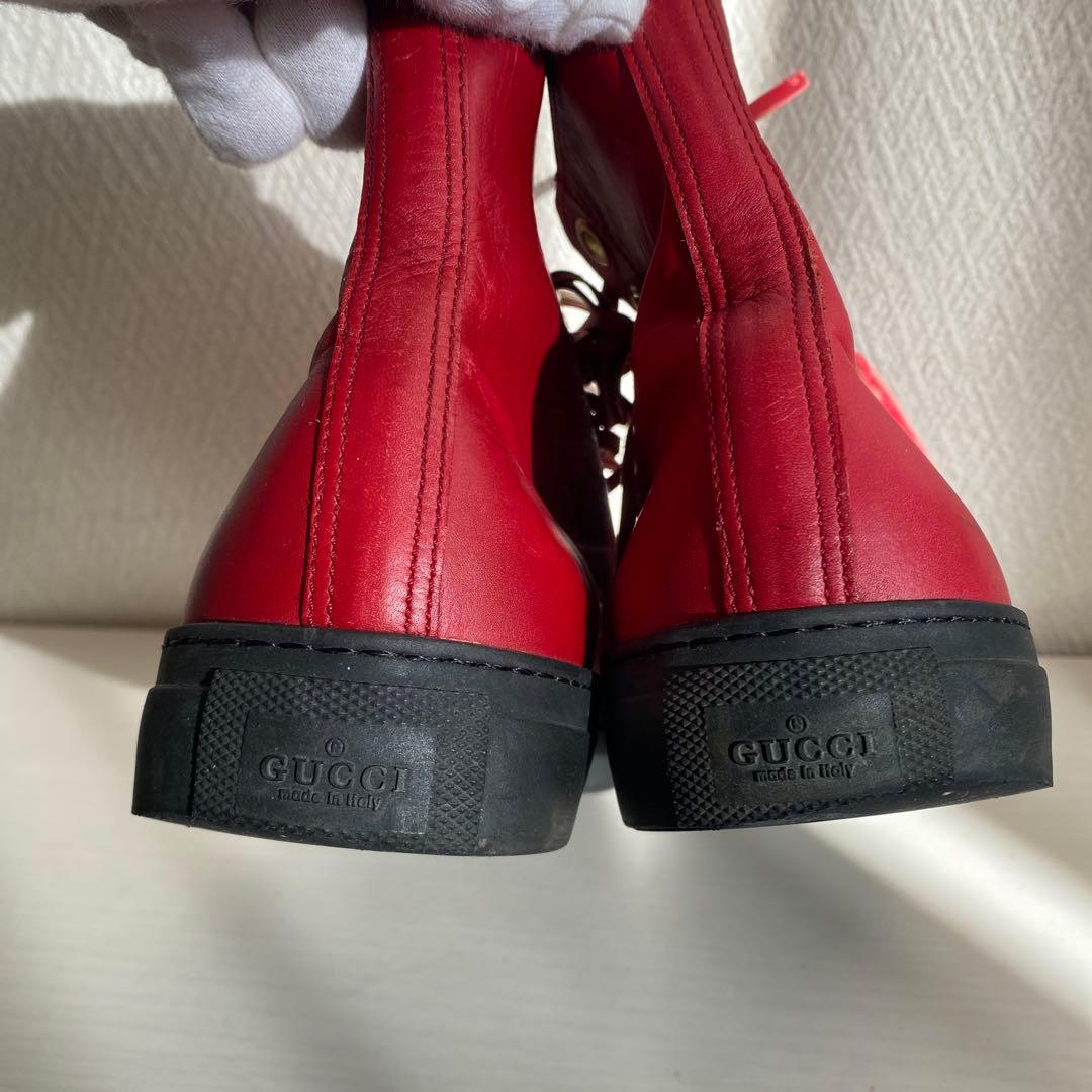 【匿名配達⭕️】GUCCI グッチ　レザーハイカットスニーカー レッド/ブラック